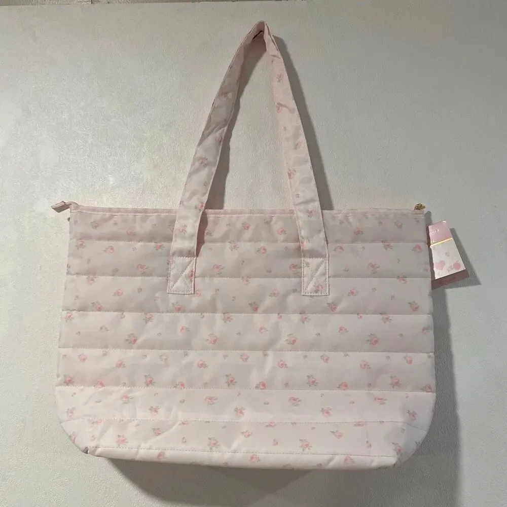 LoveShackFancy x Yoobi Kids Quilted Floral Tote Bag Pink School Travel NWT
